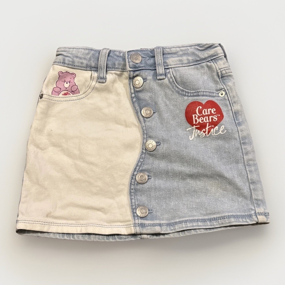 Care‎ Bears Justice Denim Skirt Girls S 6/7 Button Front Two Tone